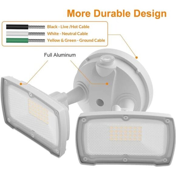3000LM LED Security Light, 28W Flood Lights Outdoor , 2 Adjustable Heads - Picture 4 of 6